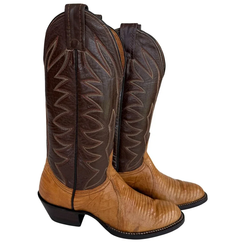 Nocona VTG Cowgirl Boots Women's 4B Lizard Skin Western Cowboy Boots Brown Tan